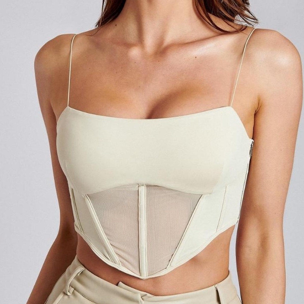 Meshki Cream Corset-Style Crop Top